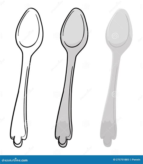 Set Of Spoons In Outlines For Coloring And Cartoon Versions Vector