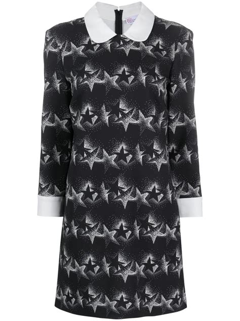RED Valentino Star Print Pussy Bow Minidress Black FARFETCH TW