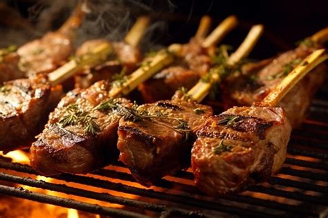 Premium AI Image | meat and vegetables cooking on a grill