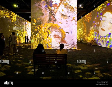 Editorial Use Only Visitors Engage In The Immersive Room At Klimt The