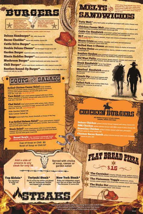 Menu | Rustlers' Front Street Grill
