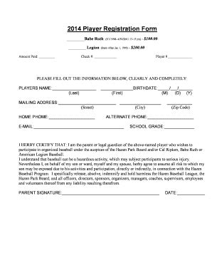 Printable Baseball Tryout Registration Form Fill Online Printable