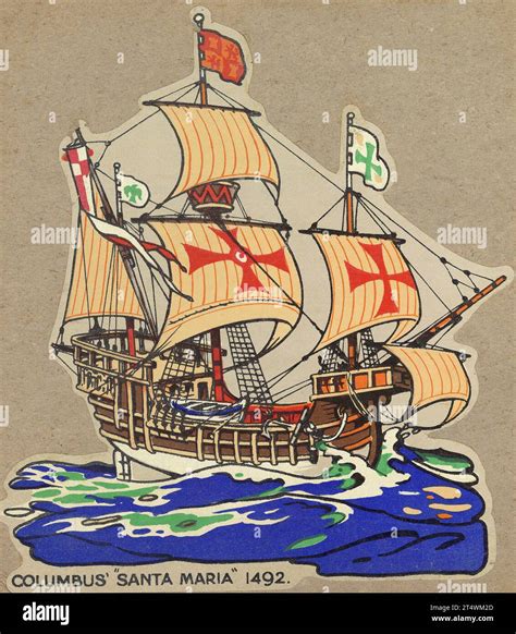 ILUSTRACIÓN EN COLOR DE LA SANTA MARÍA EL MÁS GRANDE DE LOS 3 BARCOS