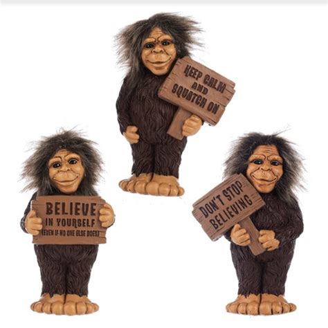 Bigfoot Figurines Holding Signs Sasquatch Outpost