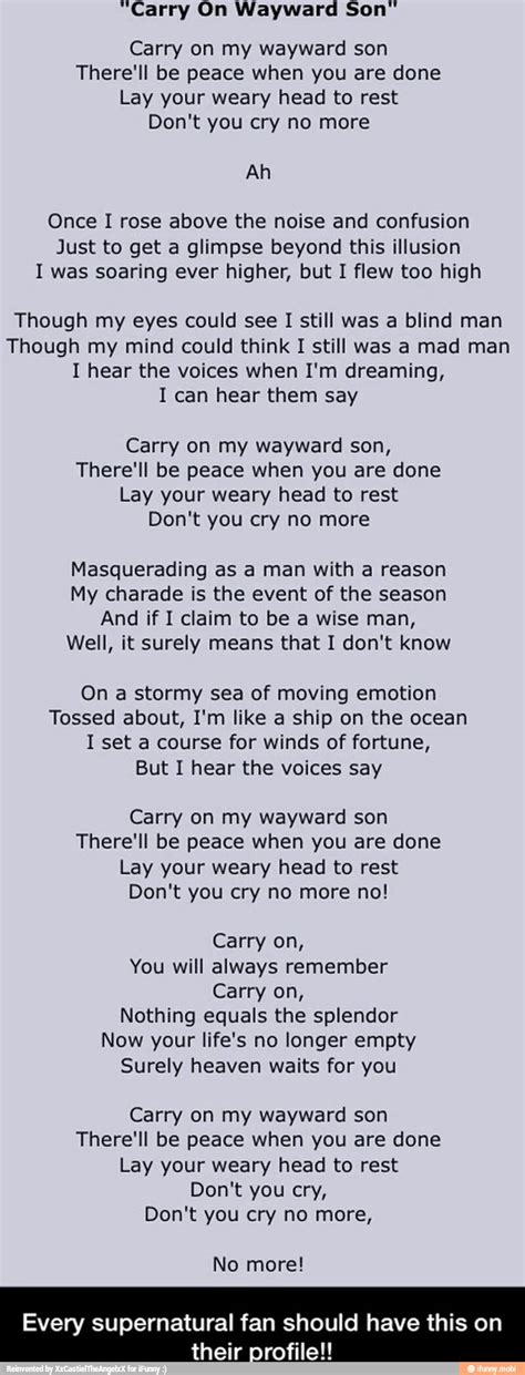 Carry On My Wayward Sons Ifunny Supernatural Fandom