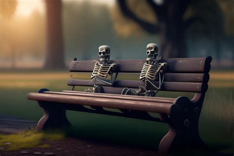 Lexica Decayed Old Pair Of Skeletons Sitting On A Park Bench