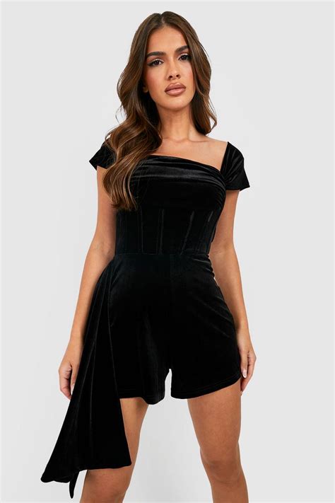 Velvet Bardot Corset Playsuit Boohoo Uk