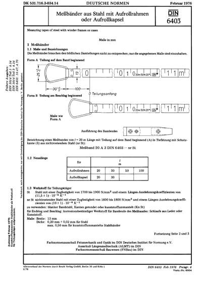 DIN 6403:1976 DE - Meßbänder aus Stahl mit Aufrollrahmen oder ...