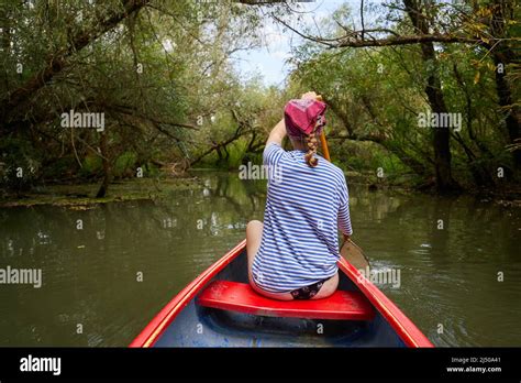 Canoeing On A Lake Stock Photo Alamy