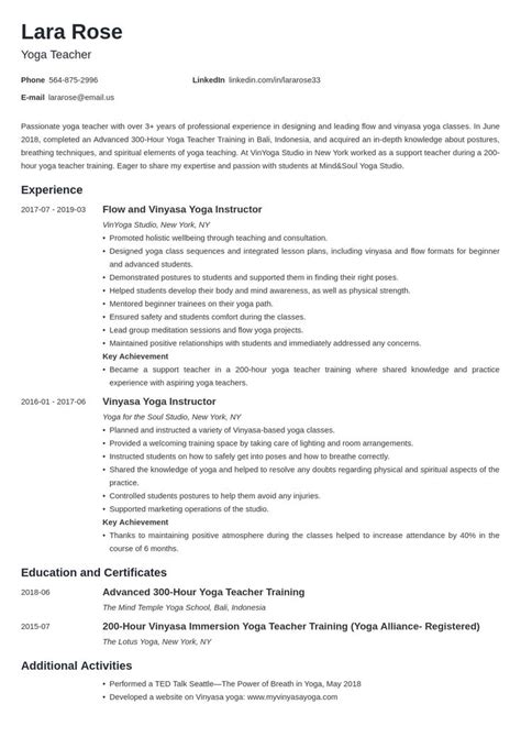 Yoga Teacher Resume Example Template Minimo Teacher Resume Teacher