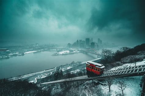 Duquesne incline working its way down mount Washington during a ...