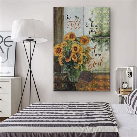 Be Still And Know That I Am God Psalm 4610 Floral Hummingbird Bible Verse Wall Art Canvas