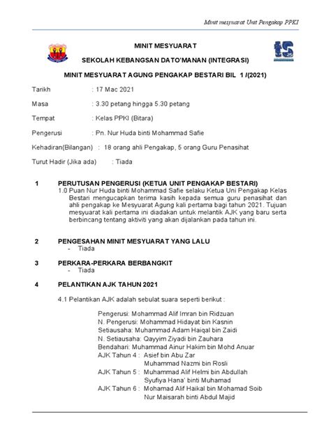 Minit Mesyuarat Agung Kali 1 Pengakap Pdf