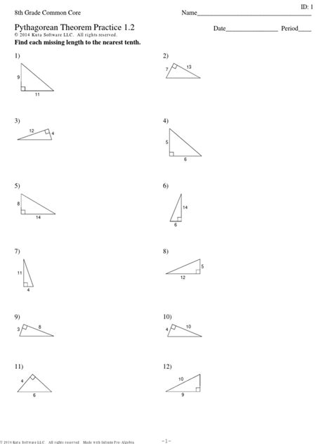 8th Grade Common Core Pythagorean Theorem Practice 1 Pdf