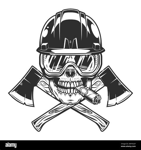 Skull Smoking Cigar Or Cigarette Smoke In Hard Hat And Glasses And