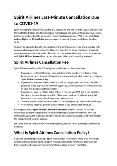 Spirit Airlines Cancellation Policy Due to Covid-19