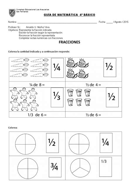 4° Básico Matematicas Guia De Fracciones Matemáticas Ciencia