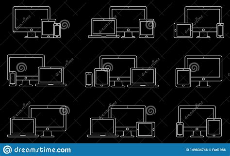 L Neas Icono Fijado Dispositivos Responsivos Ilustraci N Del Vector