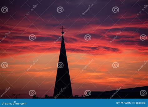 Sunset With Christian Cross Stock Image Image Of Purple Christian