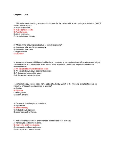 Rasm Patho Ch 3 Sample Test With Answers Chapter 3 Quiz Which