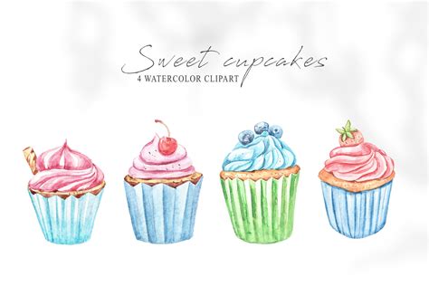 Watercolor Cupcake Clipart