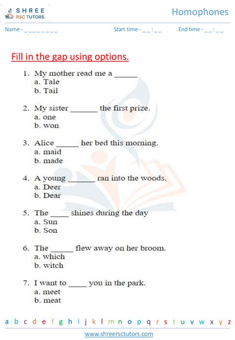 Homophones Worksheets For Grade 3 English Shree Rsc Tutors