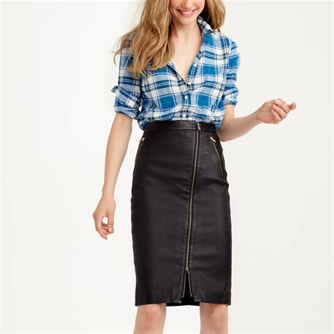 Lyst J Crew Collection Leather Motorcycle Pencil Skirt In Black