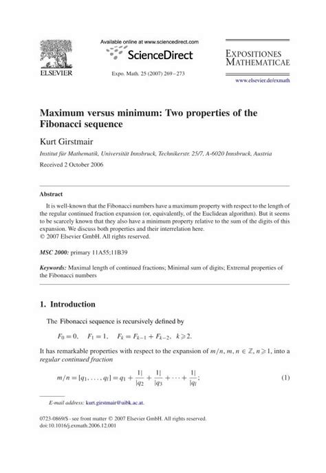 Pdf Maximum Versus Minimum Two Properties Of The Fibonacci Sequence Dokumen Tips