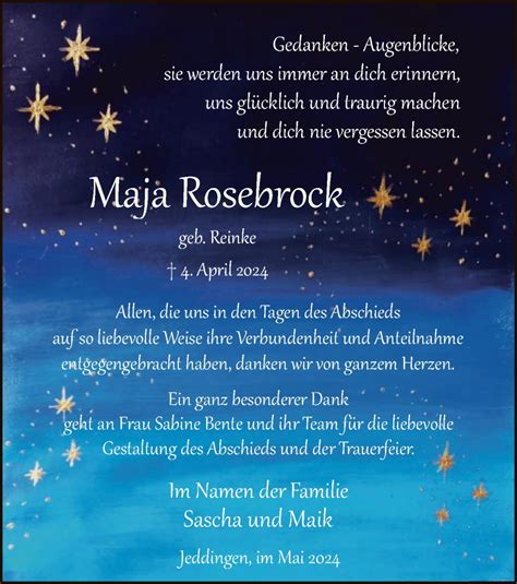 Traueranzeigen Von Maja Rosebrock Trauer Kreiszeitung De