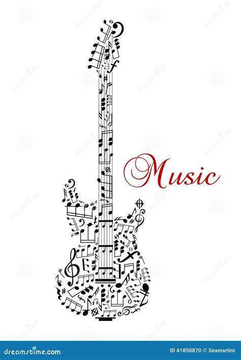 Silueta De La Guitarra Con Las Notas Musicales Ilustraci N Del Vector