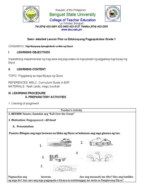 Semi Detailed Lesson Plan Edukasyon Sa Pagpapakatao 1 Pdf