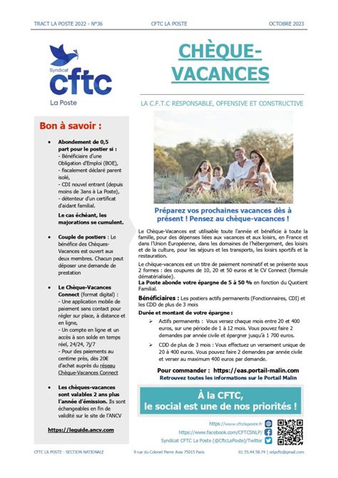 Ch Que Vacances Cftc La Poste