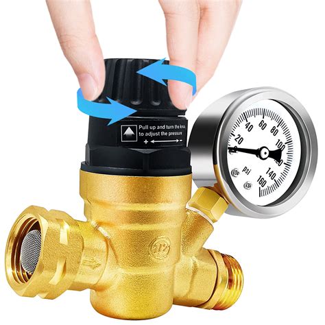 VINAUO RV Water Pressure Regulator ,Brass Lead-Free Adjustable RV Water Pressure Regulator with ...