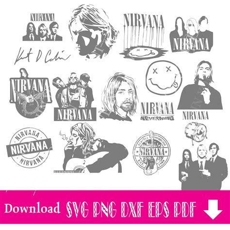 Nirvana Svg Bundle Clipart Kurt Cobain Smiley Face Svg Files For