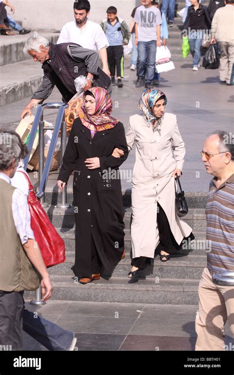 Istanbul Turkey Turkish Women Wearing Muslim Headscarf And Clothing