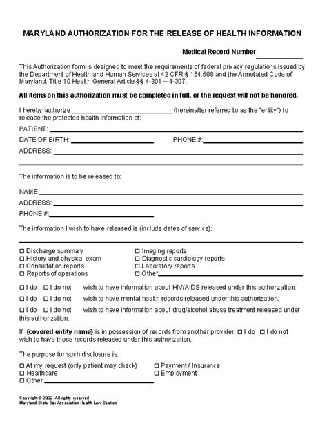 Maryland Hipaa Medical Authorization Release Form Pdfsimpli