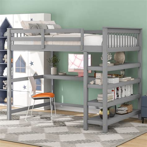 Buy Merax Wood Loft Bed With Desk Twin Size Loft Bed With 4 Storage