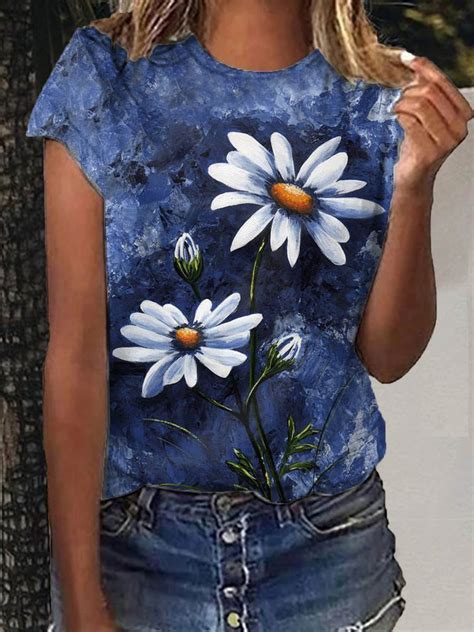 Crew Neck Short Sleeve Floral Print Casual T Shirt Clothing Floral