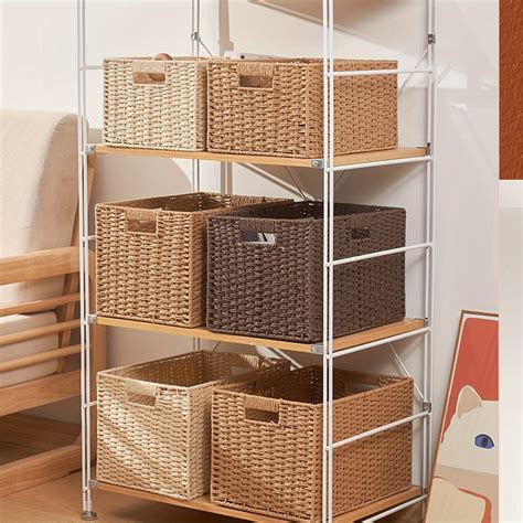 Pc Handmade Woven Storage Basket Wicker Basket For Shelves Woven Shelf