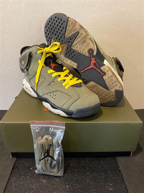 Pre Owned 2019 Travis Scott X Nike Air Jordan 6 Retro Olive Sz 7 Cn1085