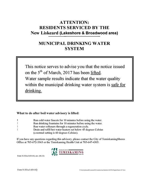 Boil Water Advisory Lifted March 7 The Temiskaming Speaker