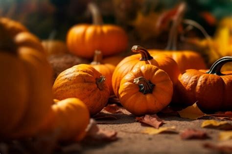 Premium Ai Image A Pile Of Small Pumpkins On A Ground With Autumn