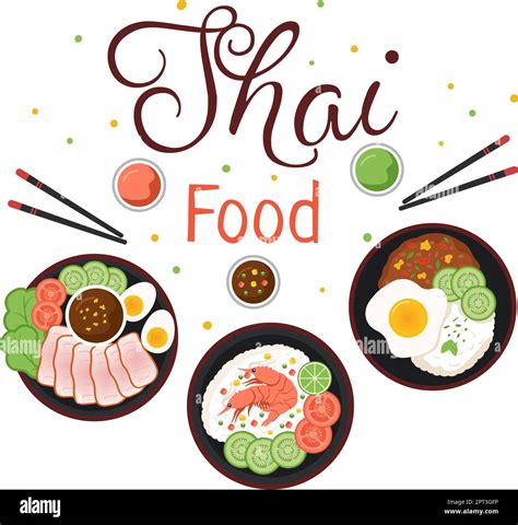 Traditional Thailand Food Template Cartoon Hand Drawn Illustration