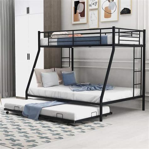 Harper Bright Designs Black Twin Over Full Metal Bunk Bed With Twin