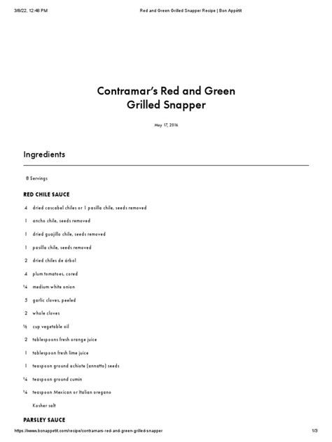 Red And Green Grilled Snapper Recipe Bon Appétit Pdf Chili Pepper