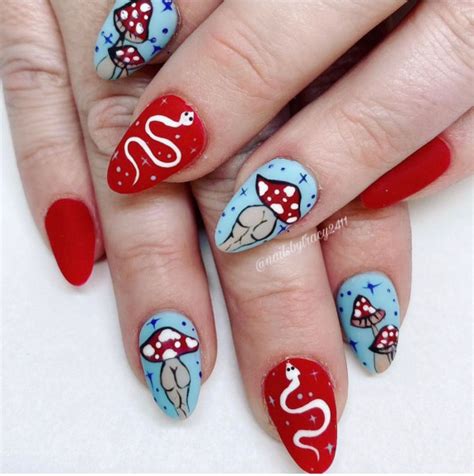 30 Mushroom Nail Designs Red And Blue Mushroom Nails