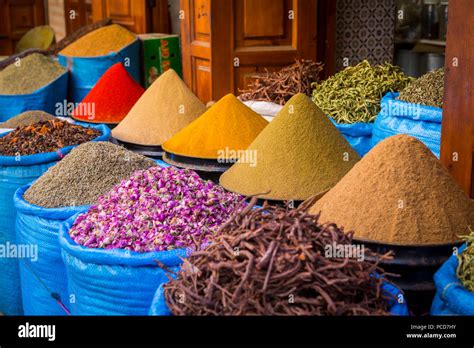 Bags Of Herbs And Spices For Sale In Souk In The Old Quarter Medina