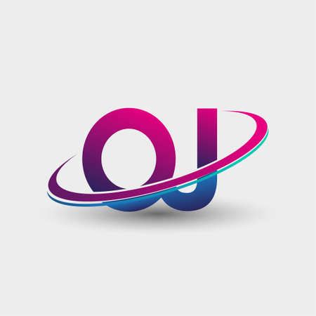 Oj Initial Logo Company Name Colored Blue And Magenta Swoosh Design