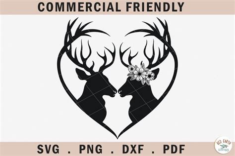 Deer Heart Couple Svgantler Heart Svgdeer Head Heart Svg