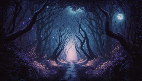 Mystical Forest Scene At Night As Digital Art Generate Ai 22874877